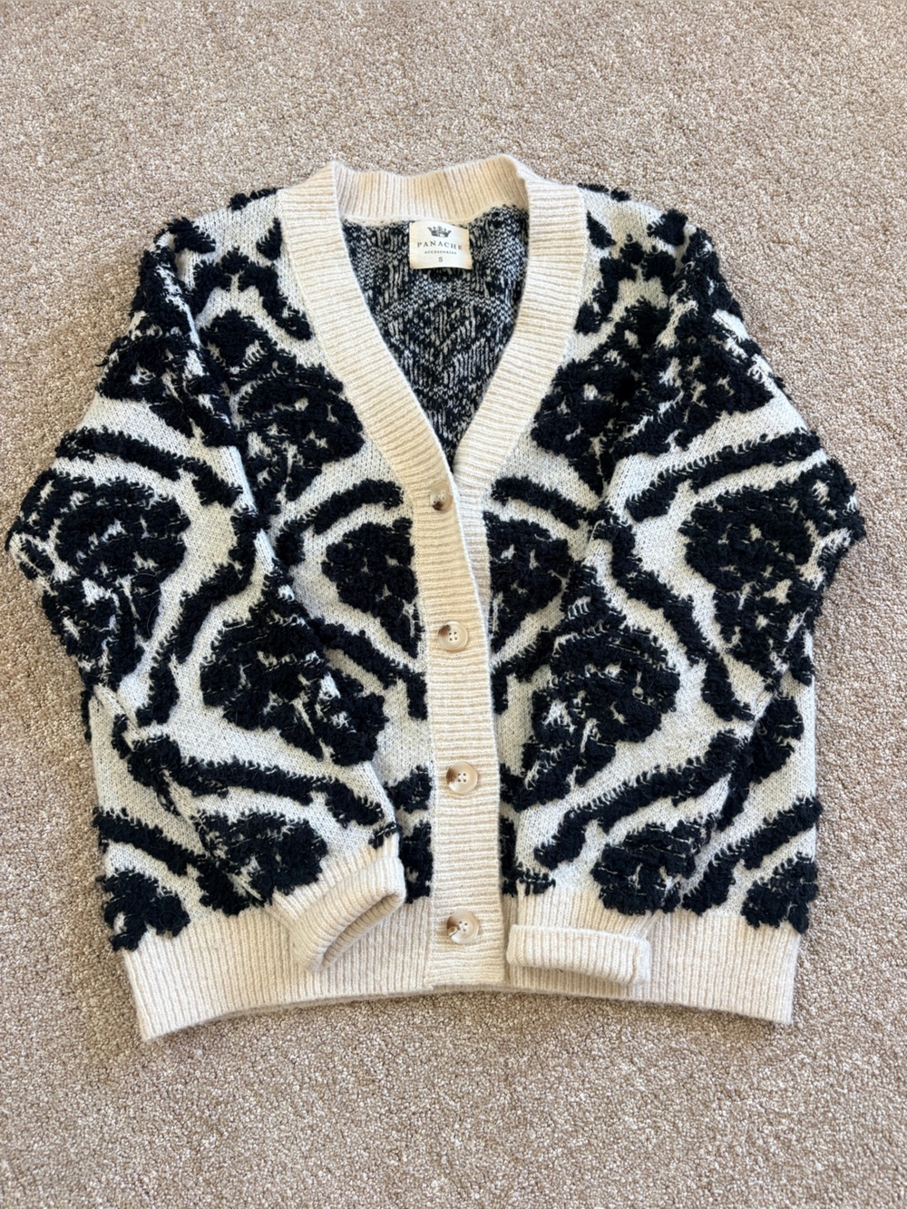 Panache Black and Cream Textured Floral Cardigan